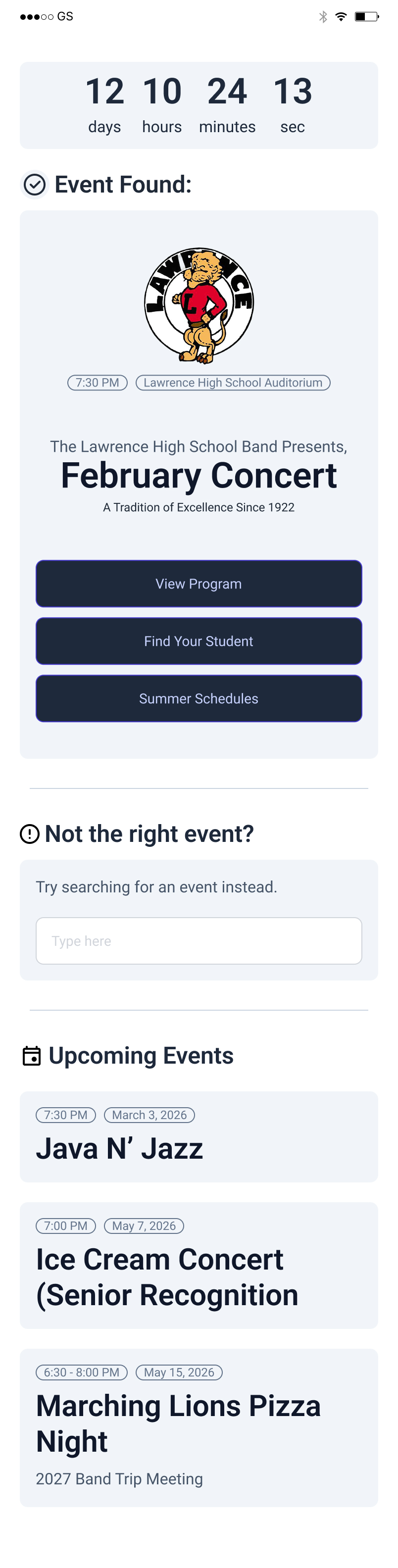 Event Found mobile wireframe